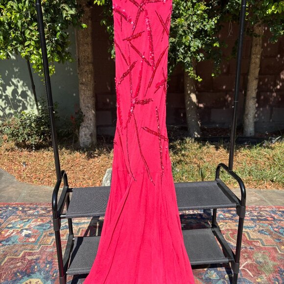 Mozhgan Haute Couture Beaded Pink Chiffon Gown Dubai Rare Luxe - Picture 9 of 13